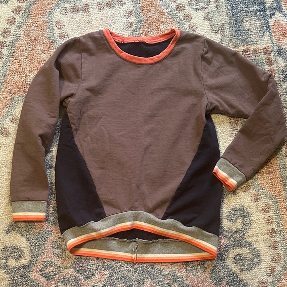 handmade Tops - Brown and Navy with Orange accents Cotton Fleece Retro Sweatshirt